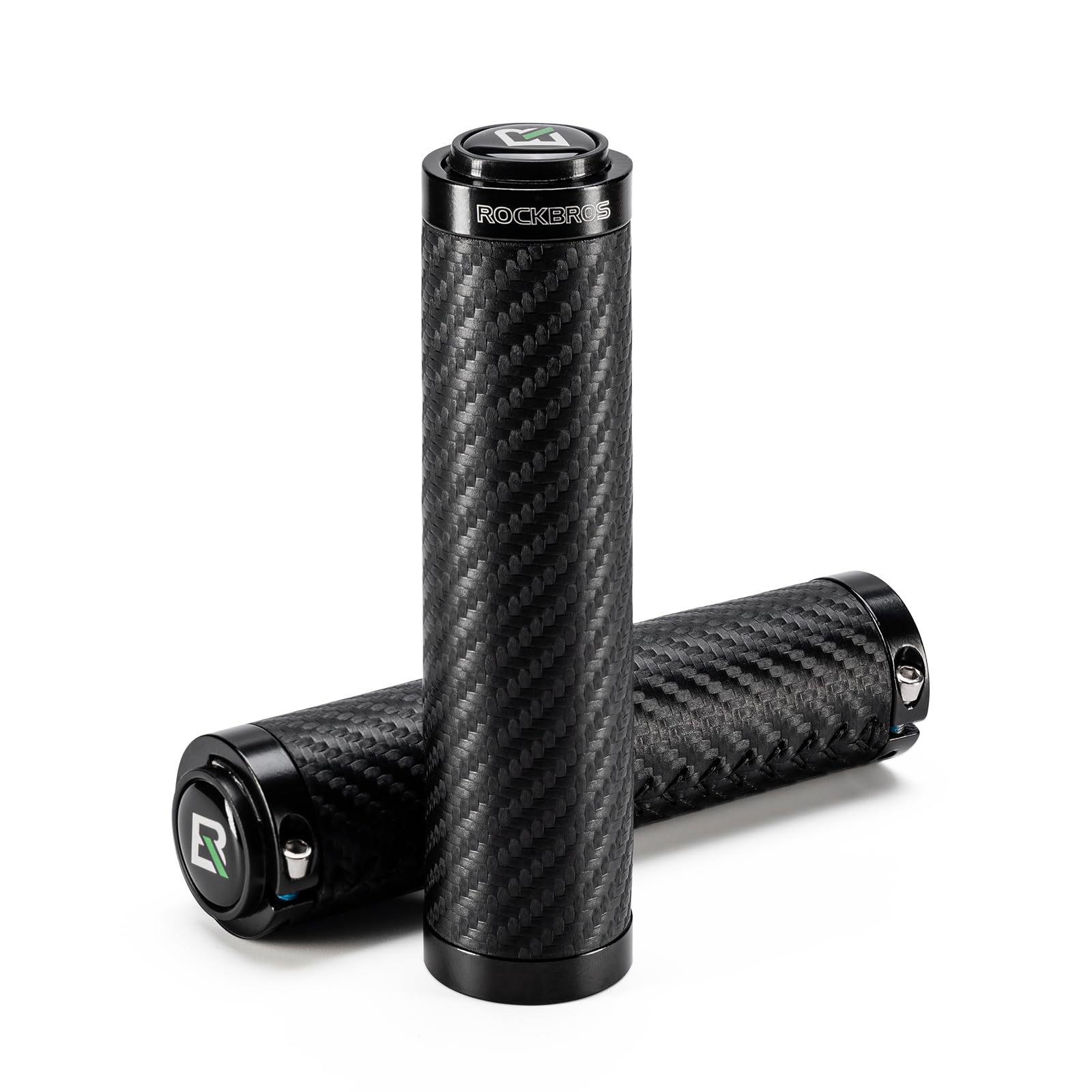 ROCKBROS Ergonomic Bicycle Grips, PU Leather Non-Slip Handlebar Grips with Aluminum Lock, 22.2mm Handlebar Grips for MTB, Gravel, EBike, and Road Bikes