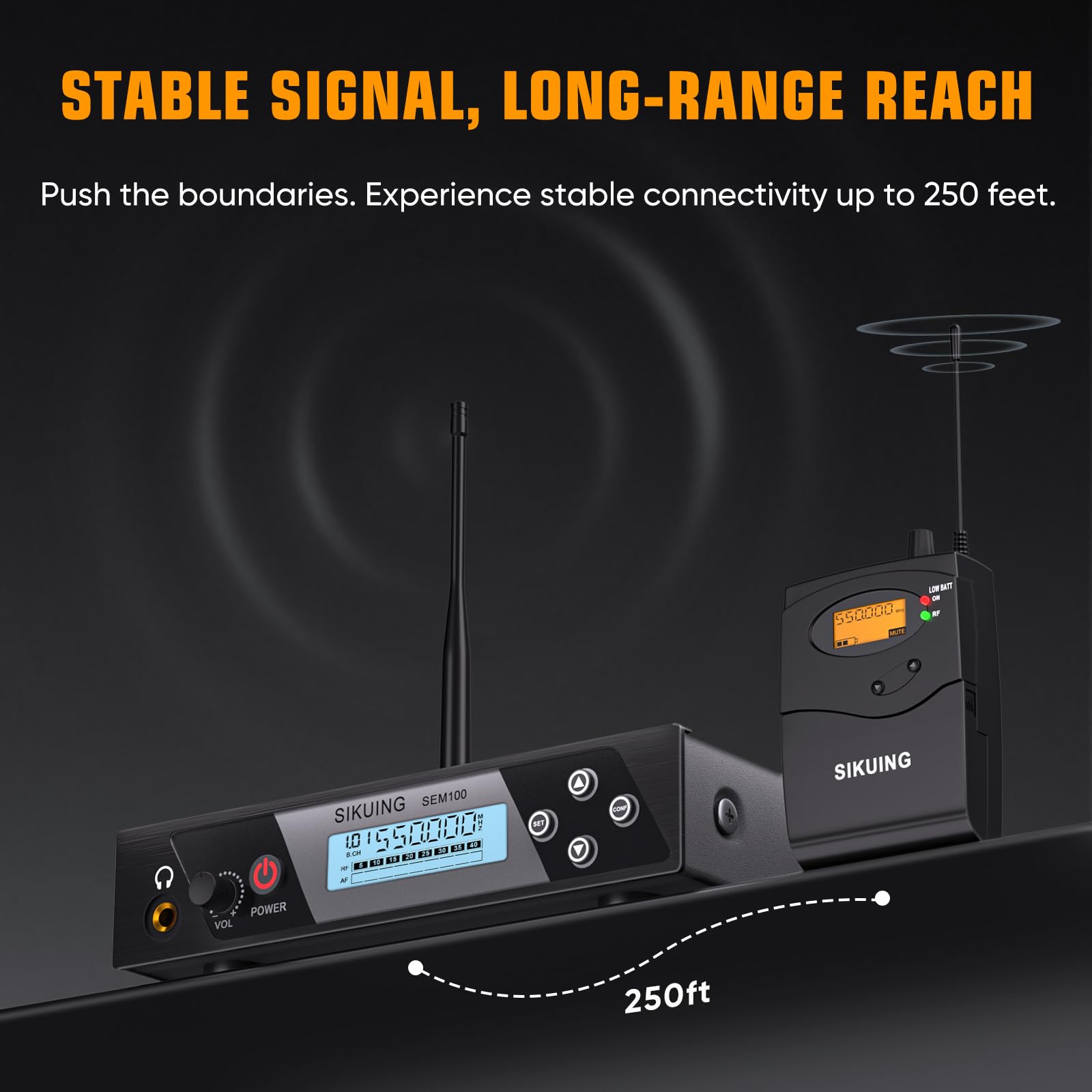 Sistema di monitor in-ear senza fili, IEM professionale con trasmettitore tascabile e auricolari, 100 frequenze UHF selezionabili, portata di 75 m, suono chiaro per musicisti, cantanti, bande