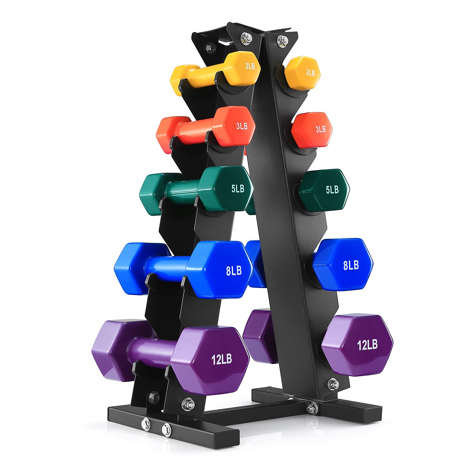 BRAVE HEART 2Lb 3Lb 5Lb 8Lb 12Lb Pair Neoprene/Vinyl Coated Hand Weights Dumbbells Set with Rack Sta