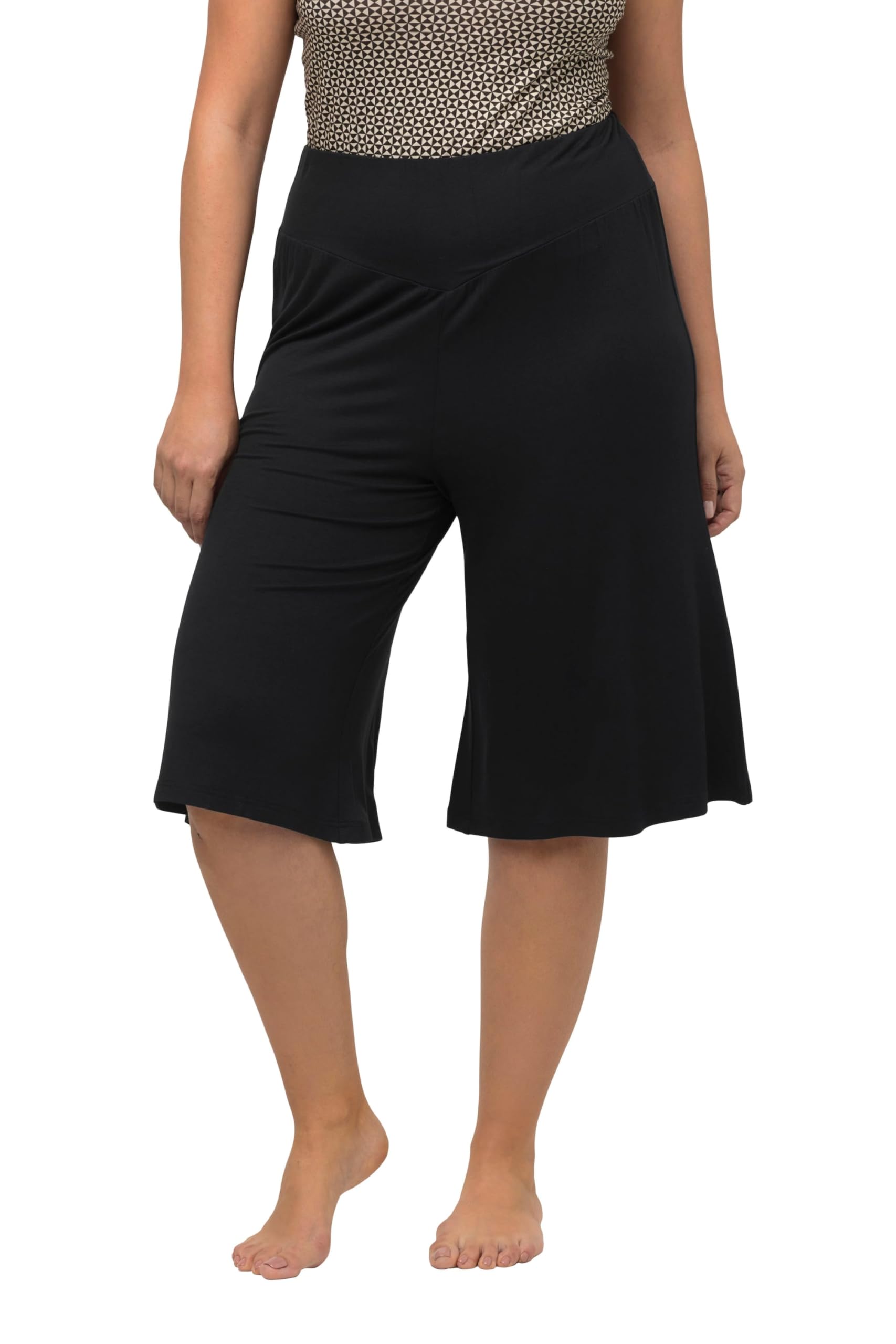 Ulla Popken Ladies Bermuda Shorts Wide Straight Leg Elasticated Waistband Black 46/48, Black, 20 UK/22 UK