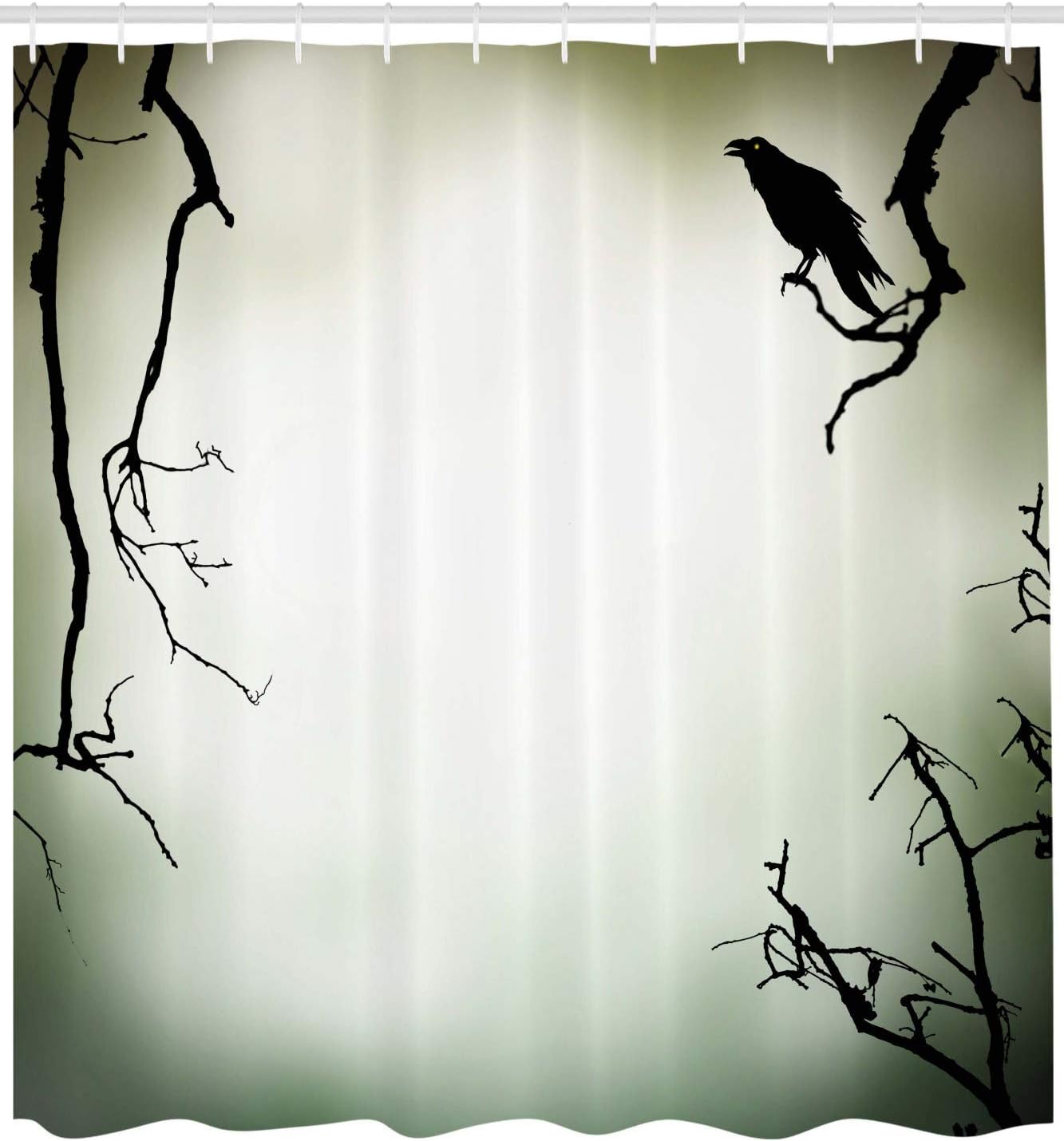 Ambesonne Horror House Shower Curtain, Crow Bird on Leafless Branch Cemetery Death Spirit Animal Evil Raven Funeral, Cloth Fabric Bathroom Decor Set with Hooks, 69" W x 70" L, Sepia Black