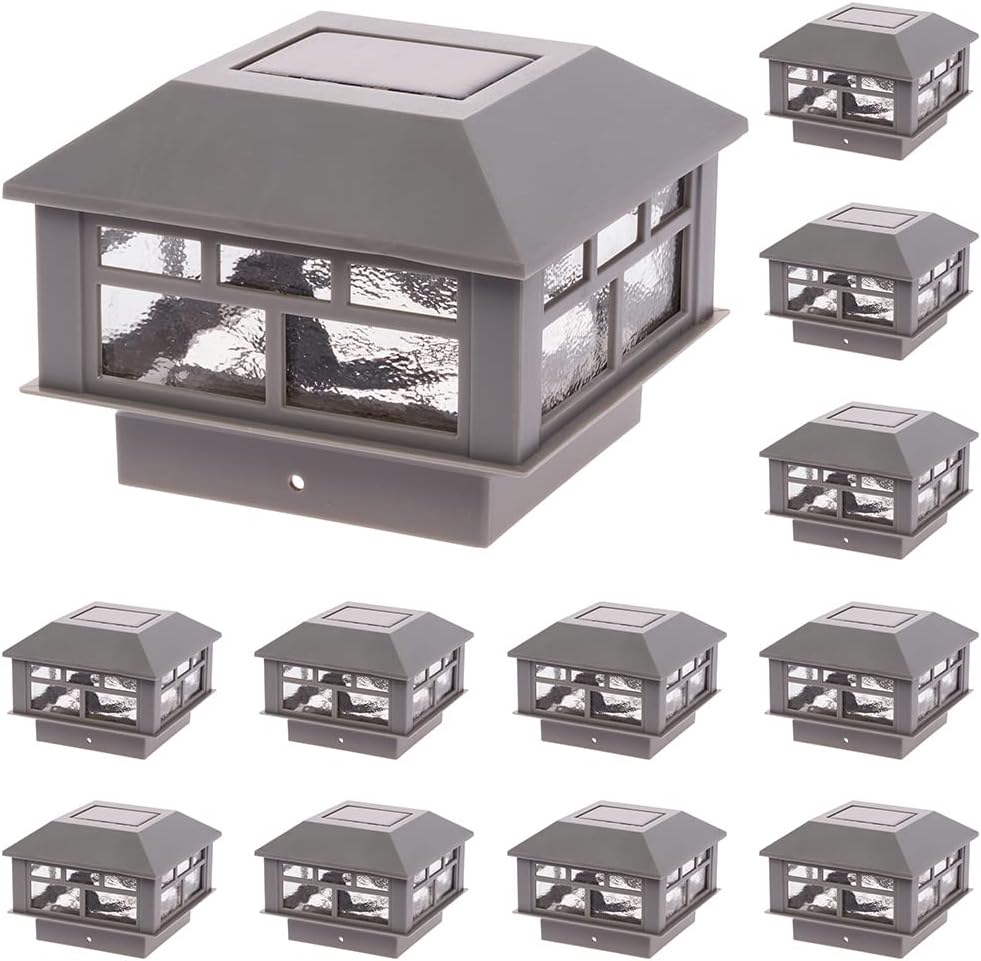 GreenLighting Modern Solar Post Cap Lights Fits 4x4 Wood, 4x4 & 5x5 PCV/Vinyl Outdoor Solar Powered Post Cap Light, Fence Post, Landscaping, Deck, Garden- Bright LED, Waterproof Gray 12 Pack 12 Pack Gray