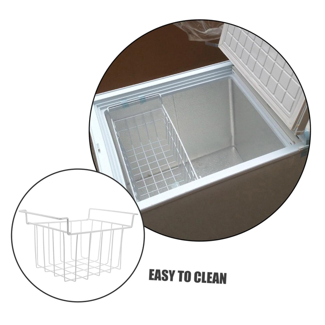 LIFKOME Cestello Organizer per Congelatore Profondo in Ferro Bianco con Manico Sospeso, Facile da Pulire e Accesso Rapido per Organizzare Freezer