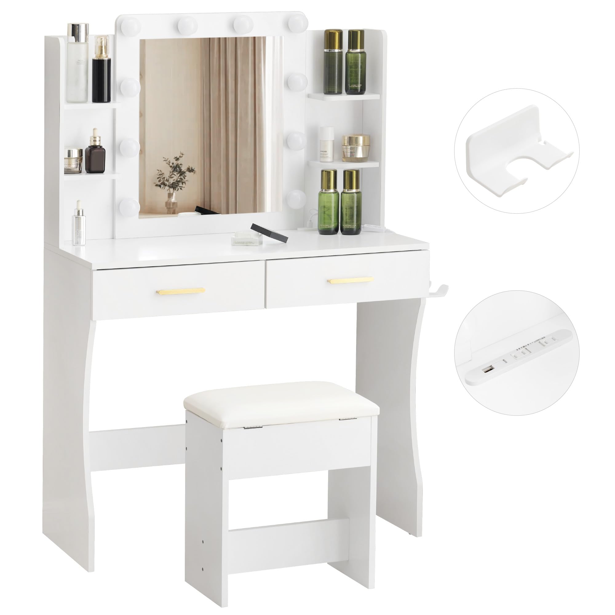 ドレッサー 化粧台 ドレッサーセット 3色調節 鏡台 LEDミラーNATURAL 新作ドレッサー 化粧台 スライド 大鏡面 3色変換LEDライト