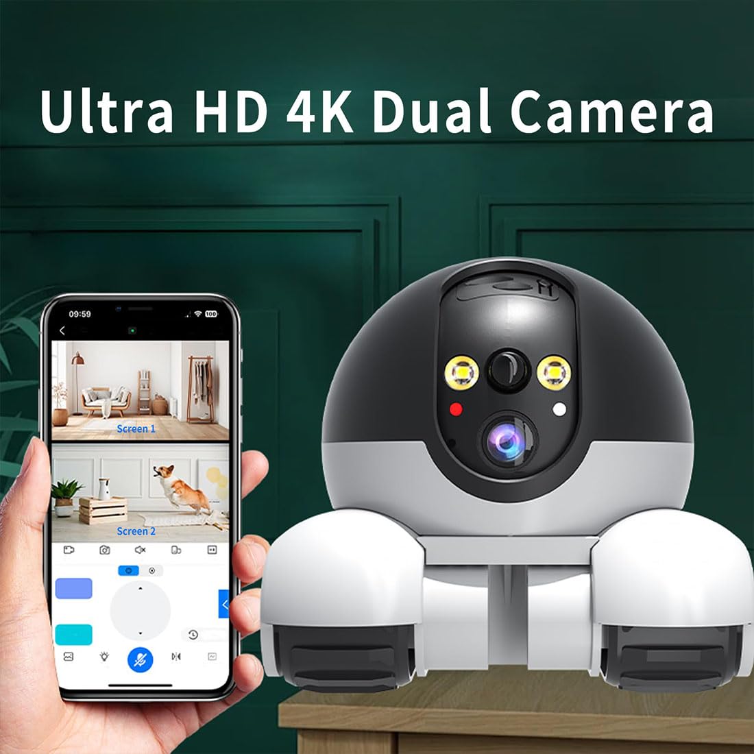 Patrol Buddy Caméra robot d'intérieur double objectif 1080p surveillance rotation 360° vision nocturne détection