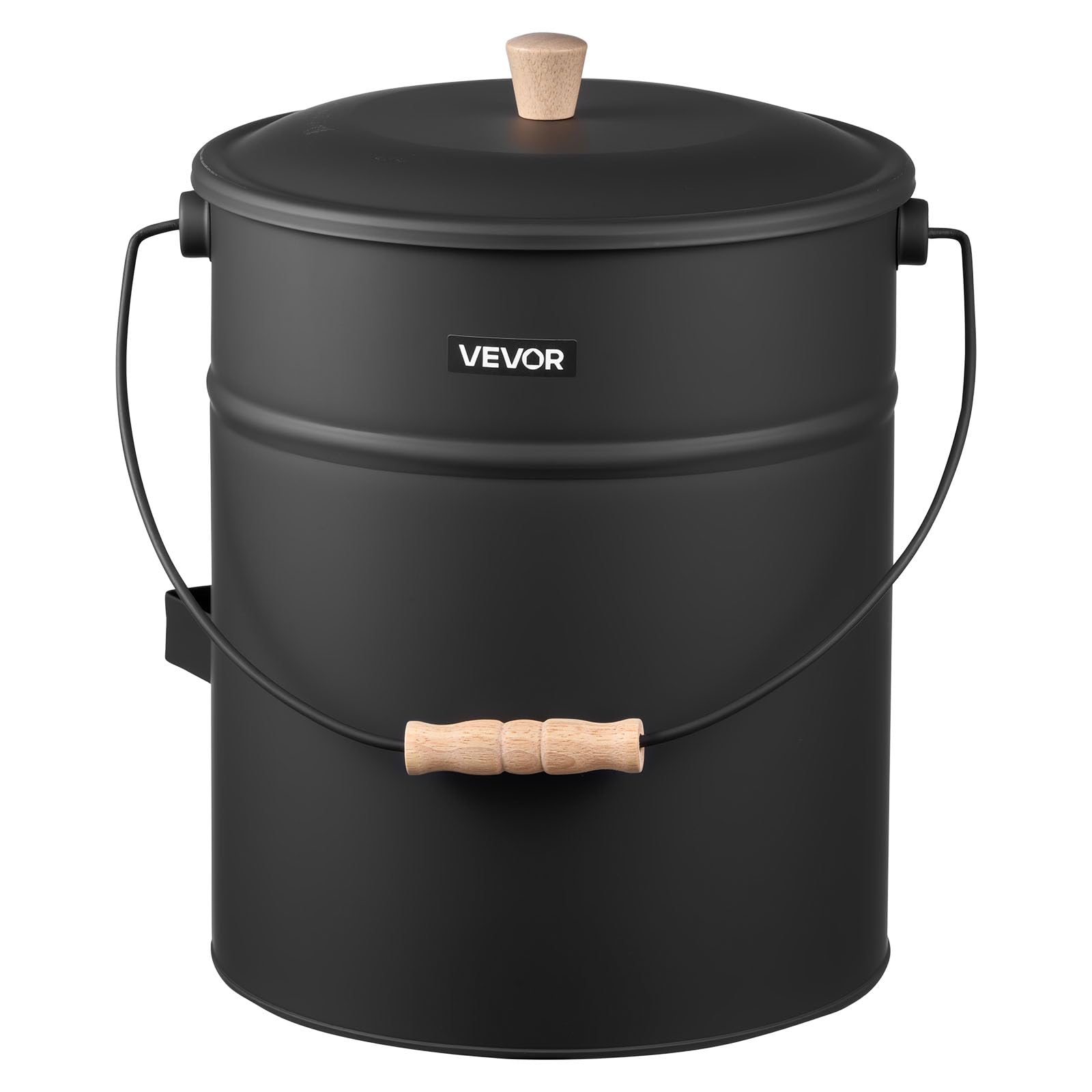 VEVOR Secchio per Cenere per Camino, 4 Pezzi con Coperchio, Pala, Scopa e Guanti, Secchio per Carbone e Contenitore per Cenere in Metallo per Caminetti, Capacità 15 L per Caminetti, Bracieri