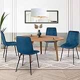 IDMarket - Juego de 4 sillas Mila de terciopelo azul para comedor