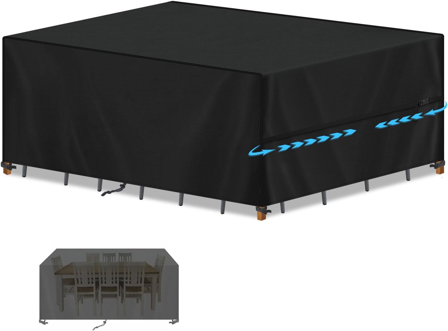 SIMPHAUS Tuinmeubelhoezen Waterdichte Beschermhoes Tuinmeubelen Hoes Tafel Buiten met Trekkoord 420D Oxford UV Bestendig Winddicht Hoes voor Tuinmeubelen,Tuinmeubelset Hoezen 320x180x90cm