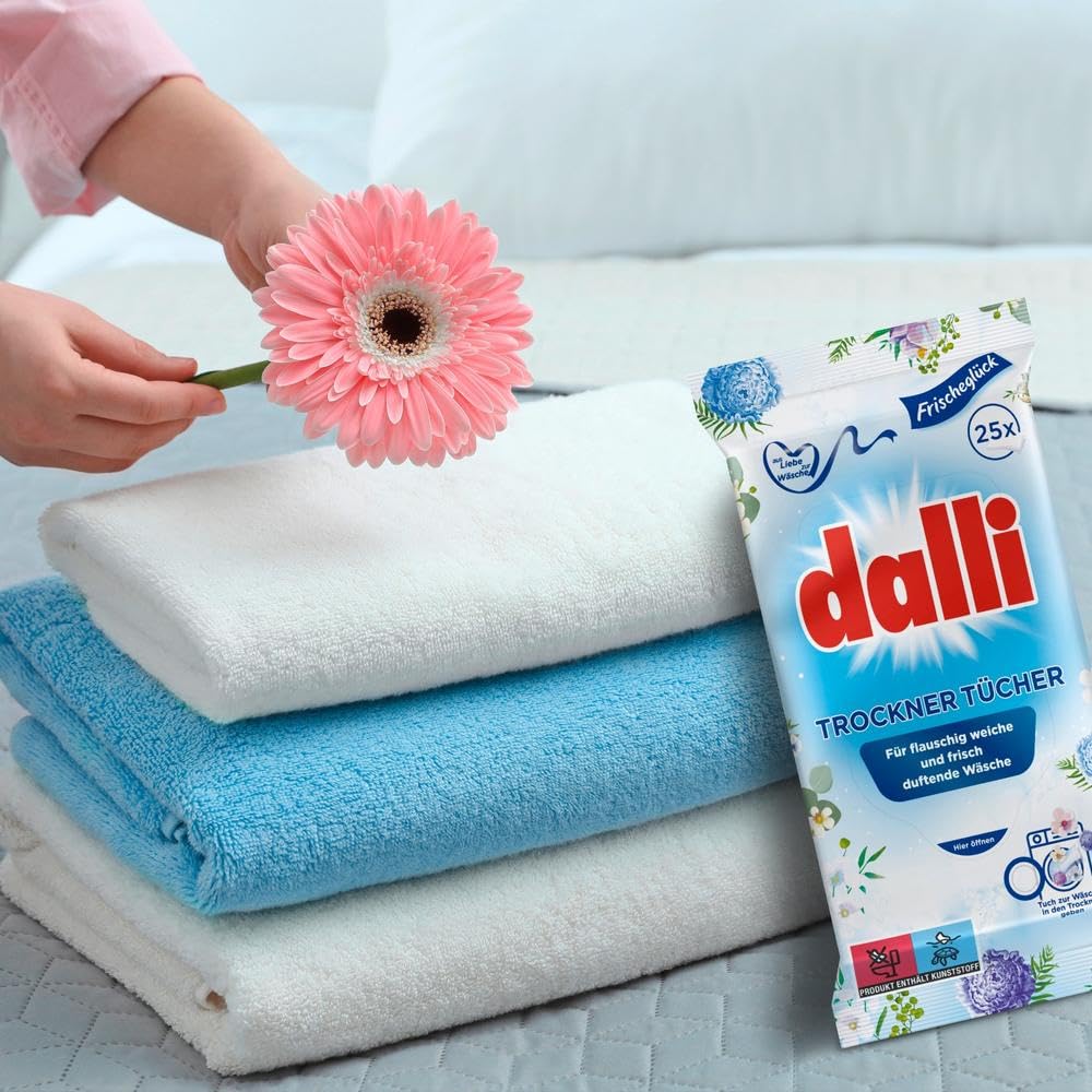 dalli® Toallitas para secar aprox. 300 ciclos de secado, 12 x 25 paños (300 toallitas), hace que la ropa sea suave y fácil de planchar.