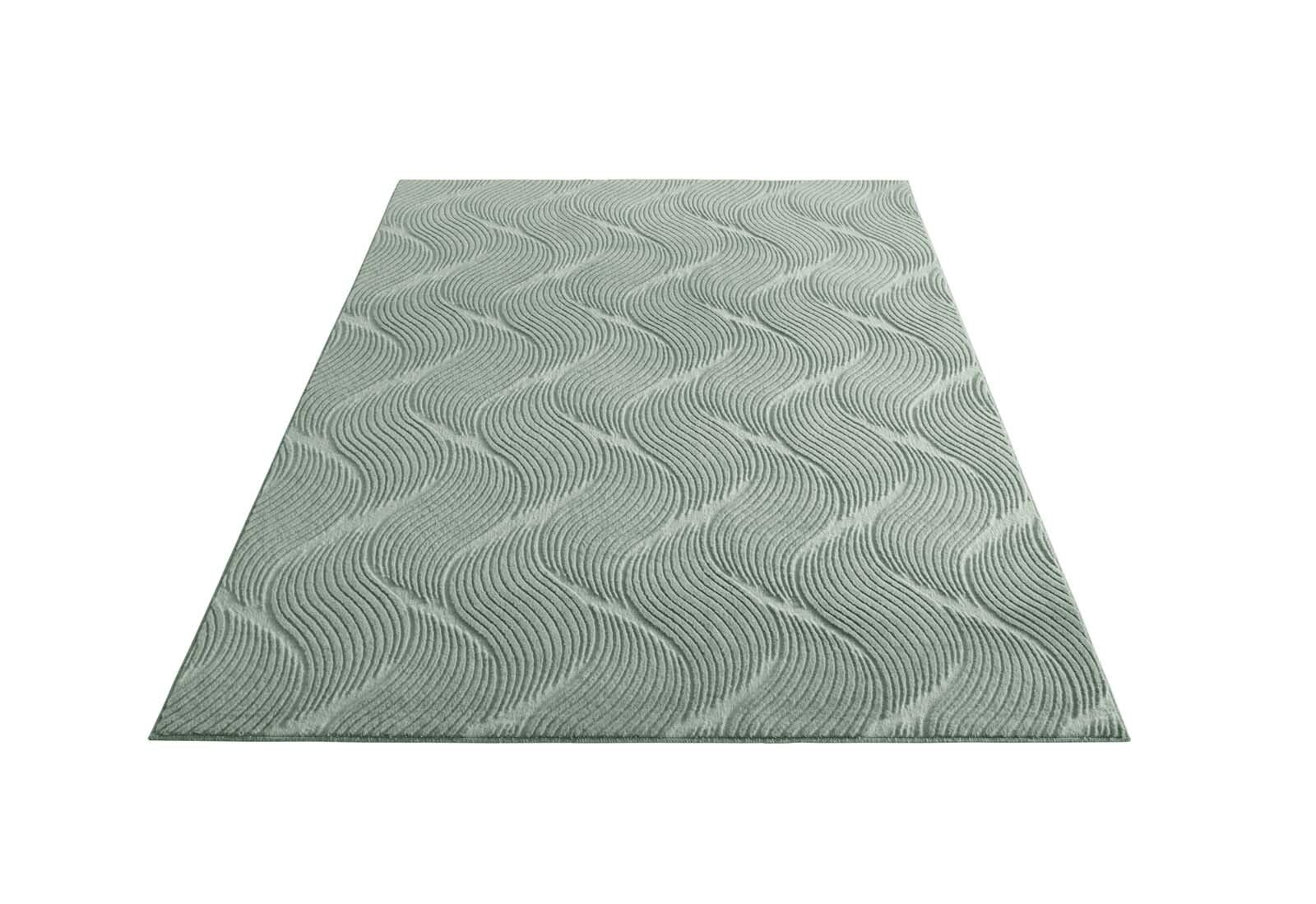 Taracarpet Kurzflor Boho Skandi Polyester Teppich in 3D Optik waschbar, pflegeleicht und robust ideal fürs Wohnzimmer, Schlafzimmer und Kinderzimmer auch als Badematte Grün Düne 160x230 cm
