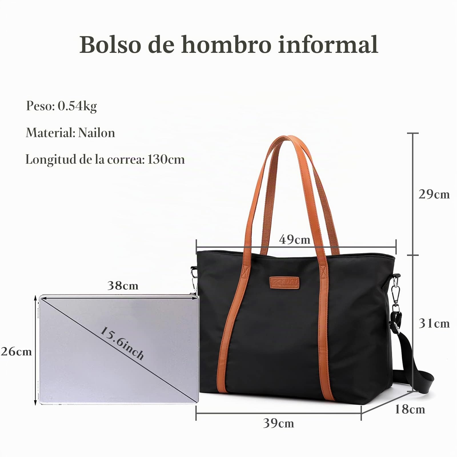 Bolso Totes para Mujer Maletín para Portátil de 15.6 Pulgadas Bolsa de Hombro de Casual Bolsos de Mano Señora Bolsos Bandolera para Viajes Escolares Trabajo Negro