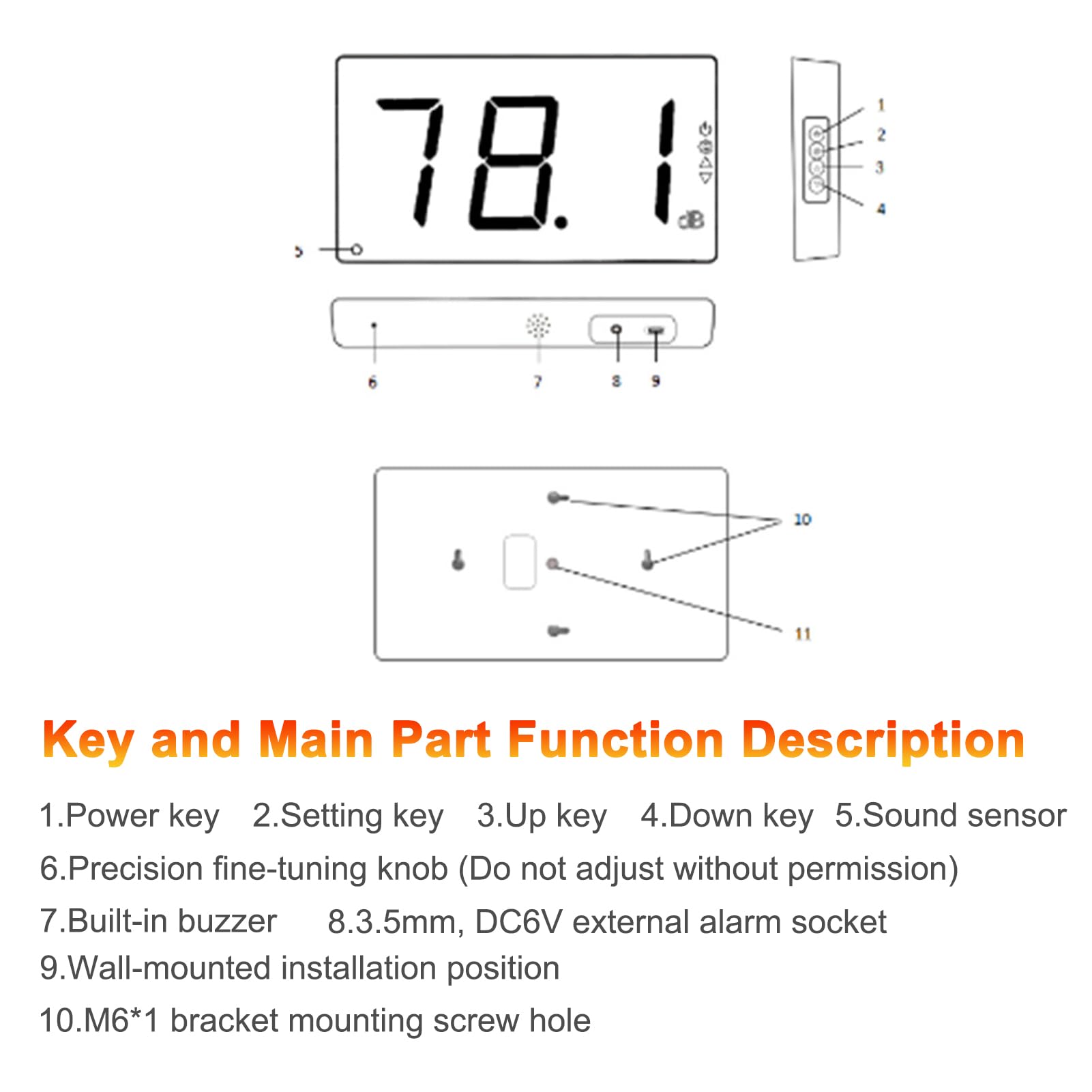Fonometro Digitale Misuratore di Rumore A LED per Ufficio Domestico, Monitor di Livello DB con Allarme A Frequenza Ponderata