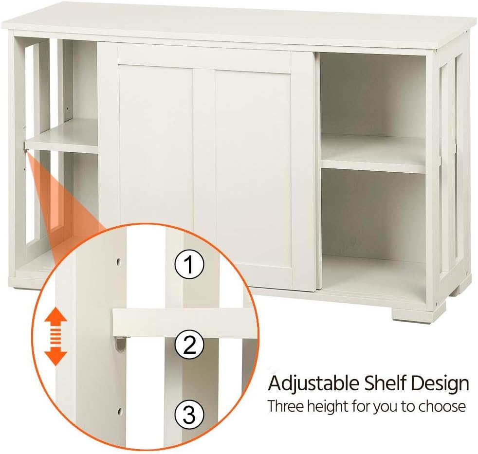 Yaheetech TV Stand, Wooden Storage Console Table with Sliding Door and Adjustable Shelf, Free Standing Cabinet for TV up to 45 in, Media Entertainment Center Home Living Room Furniture, Antique White
