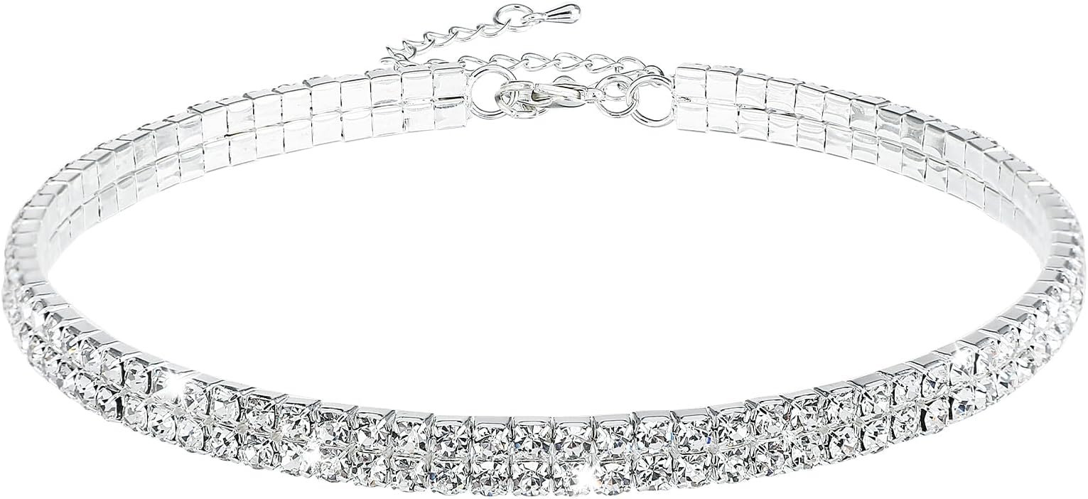 YolevRhinestone Choker Necklace Silver Diamond Necklaces Sparkly Crystal Necklace Chain Jewerly Party Prom Accessories for Women and Girls