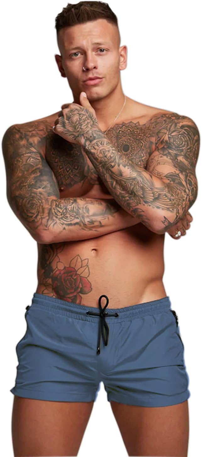 Mens Swim Trunks Quick Dry Swimwear Zipper Pockets, Swim Shorts with Mesh Lining