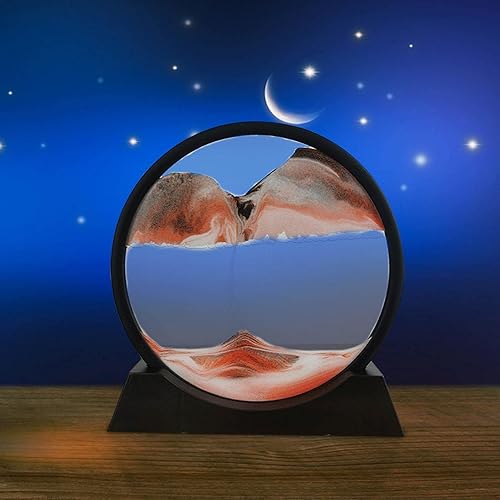Sand Art - Movimiento líquido, reloj de arena móvil 3D, paisaje natural, pintura redonda de arena movediza de 7 pulgadas, sala de estar, escritorio,