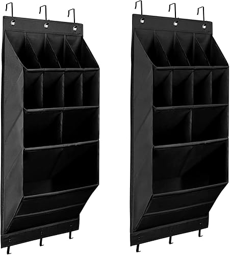 Miniatura 8 de Paquete de 2 organizadores de zapatos sobre la puerta, zapatero sobre la puerta con 11 bolsillos grandes y profundos, zapatero colgante para puerta