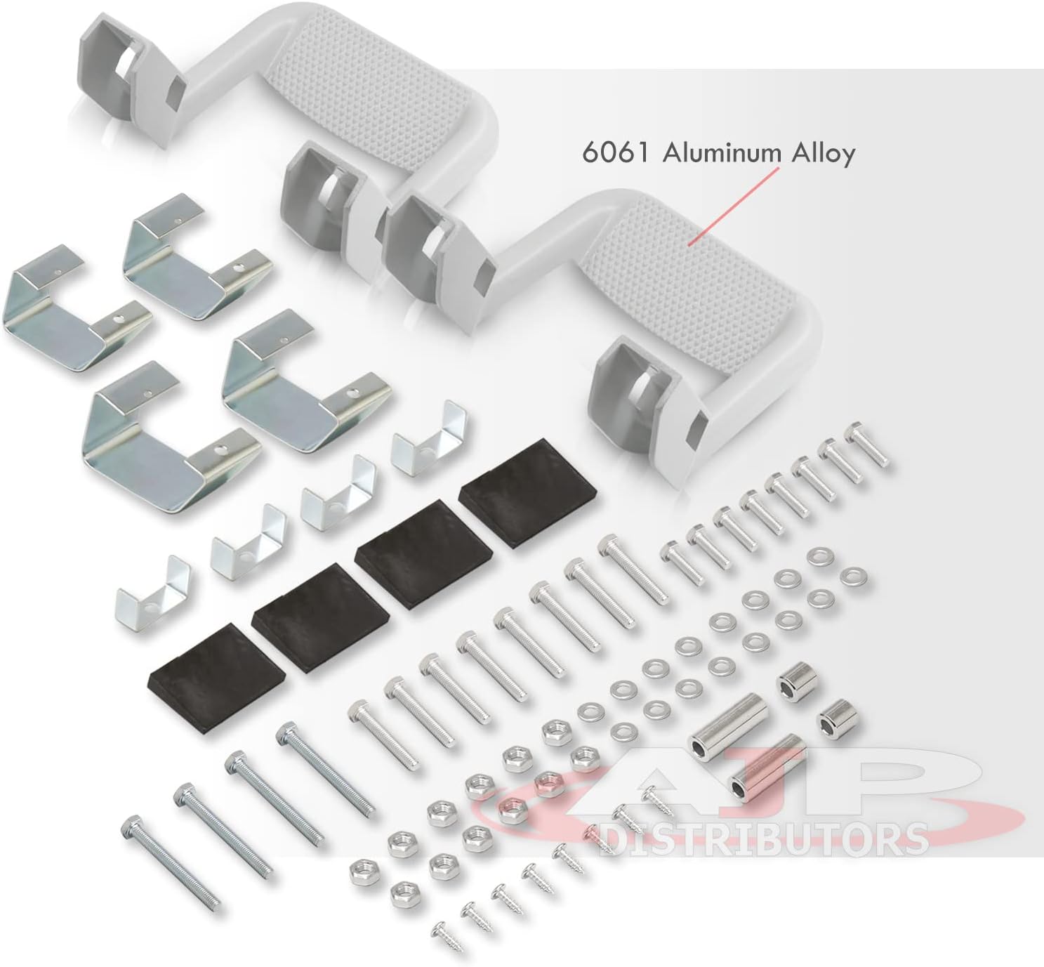 AJP Distributors Universal 2-Piece Die Cast T-6061 Billet Aluminum Chrome Side Hoop Steps Nerf Bars Assembly Pair Set of 2 + Mounting Bracket Hardware Compatible/Replacement For Pickup Truck SUV Car
