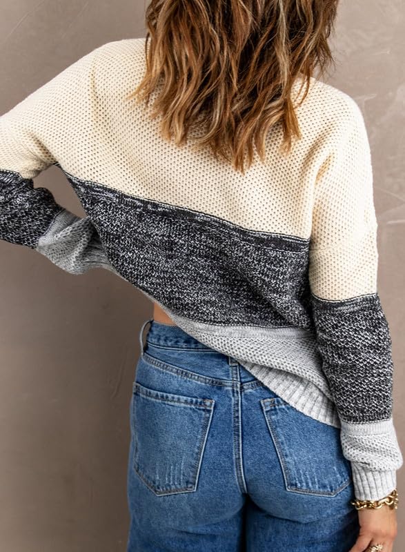 Image of Dokotoo Womens Color Block Sweaters Long Sleeve Pullover Knit Tops