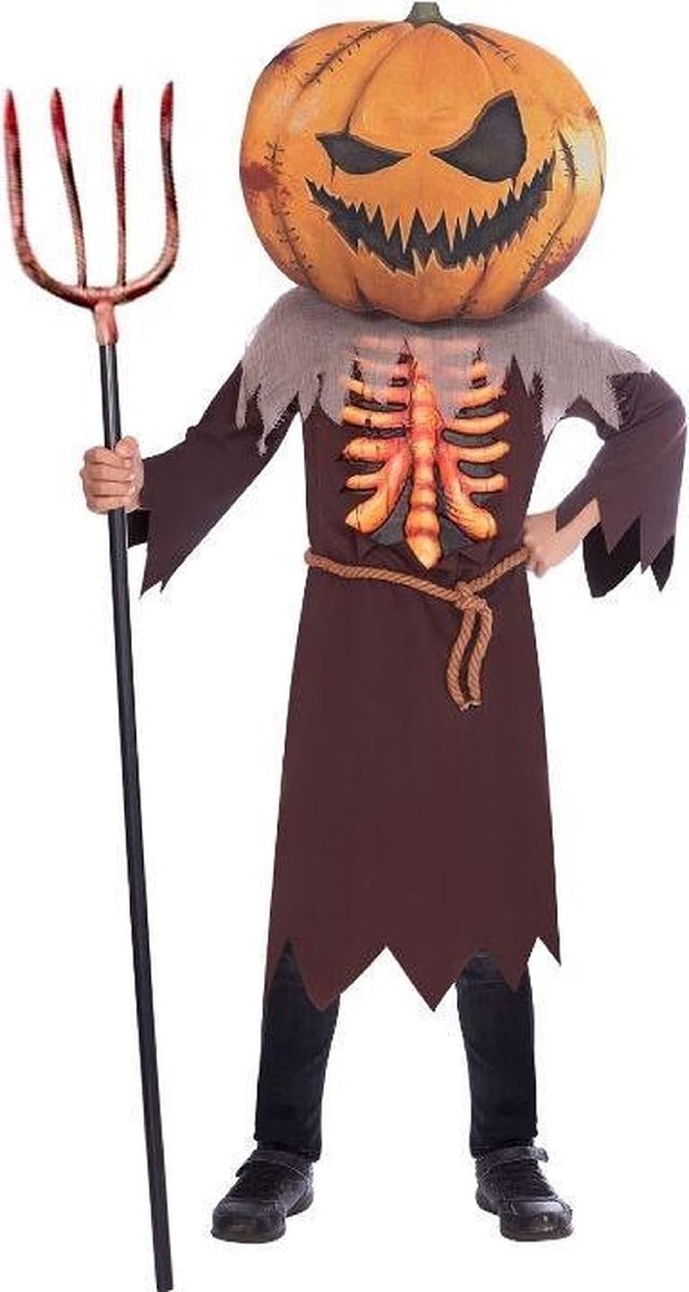amscan 9907141 - Unisex Kids Halloween Big Head Scary Pumpkin Jumpsuit Childs Fancy Dress Costume Age: 10-12 Years