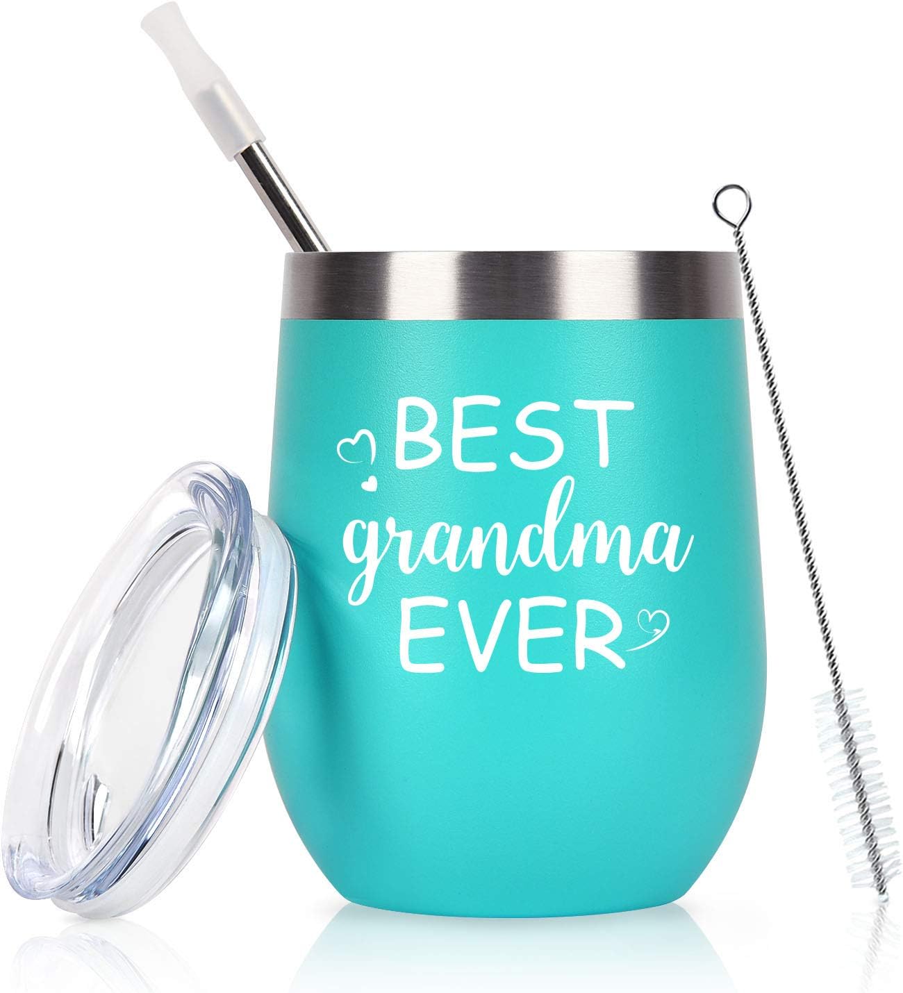 Gingprous Best Grandma Ever Wine Tumbler, Funny Mother's Day Birthday Christmas Gifts for Grandma Grandmother Gigi Granny, Stainless Steel Insulated Wine Tumbler with Lid and Straw(12 Oz, Mint)