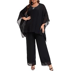 Plus Size Mother of Bride Pant Suits 3 Piece Chiffon Party Sets Handmade Sequins Wedding Guest Outfit