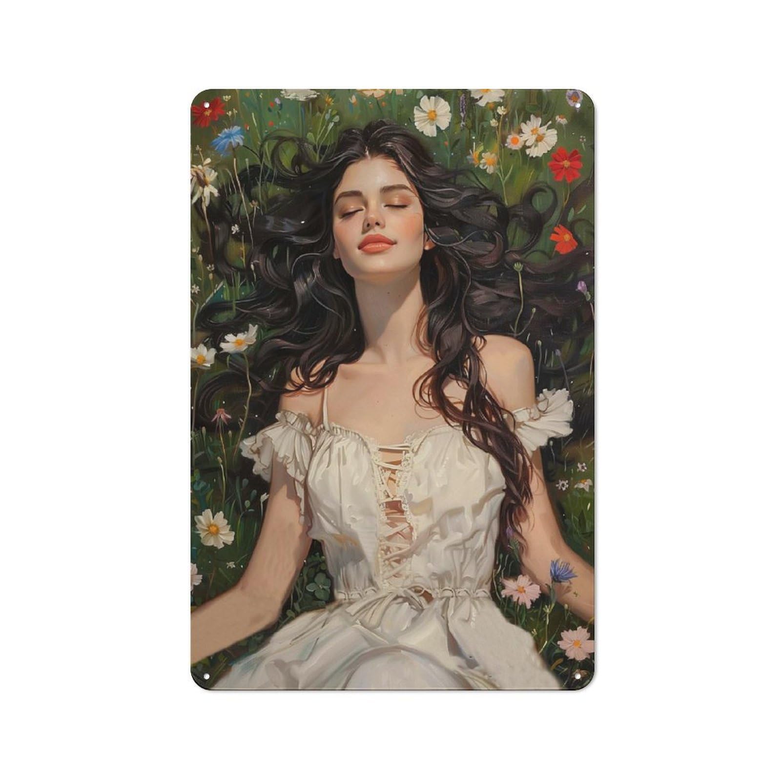 Junmoney Woman With A Green Field Smart Metal Desk Wall Sign 30X20cm, Creative Space Decor For Workspace, Cafe, Shop Or Desk Area