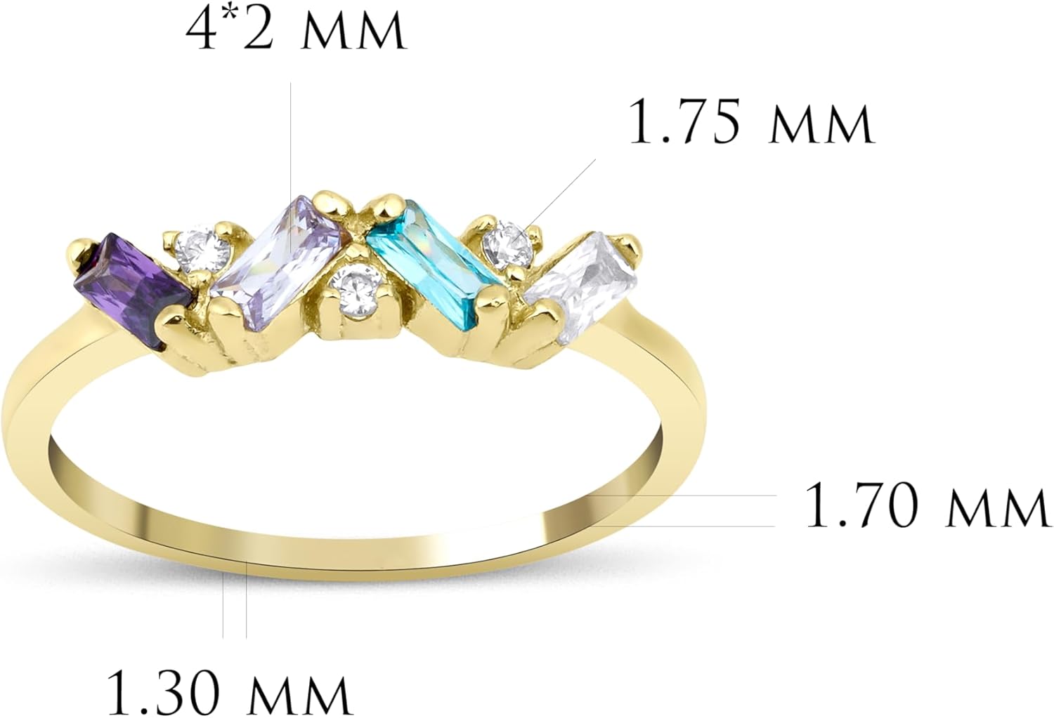 1-6 selectable Baguette-cutting Birthstones Ring, Minimalist Gemstone Ring, Handmade Family Ring, Custom Ring, Personalized Gift, Mothers Day Gift, 14K gold & 925K Silver Ring
