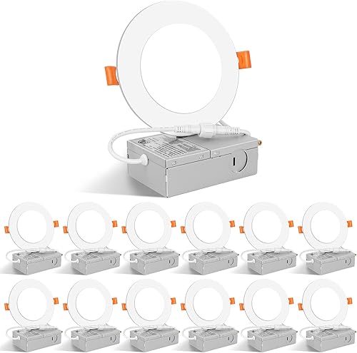 FORT Lámpara de techo empotrable LED de 6 pulgadas con caja de conexiones, paquete de 12, luz diurna de 5000 K, 15 W Eqv 140 W, 1350 lm regulable,