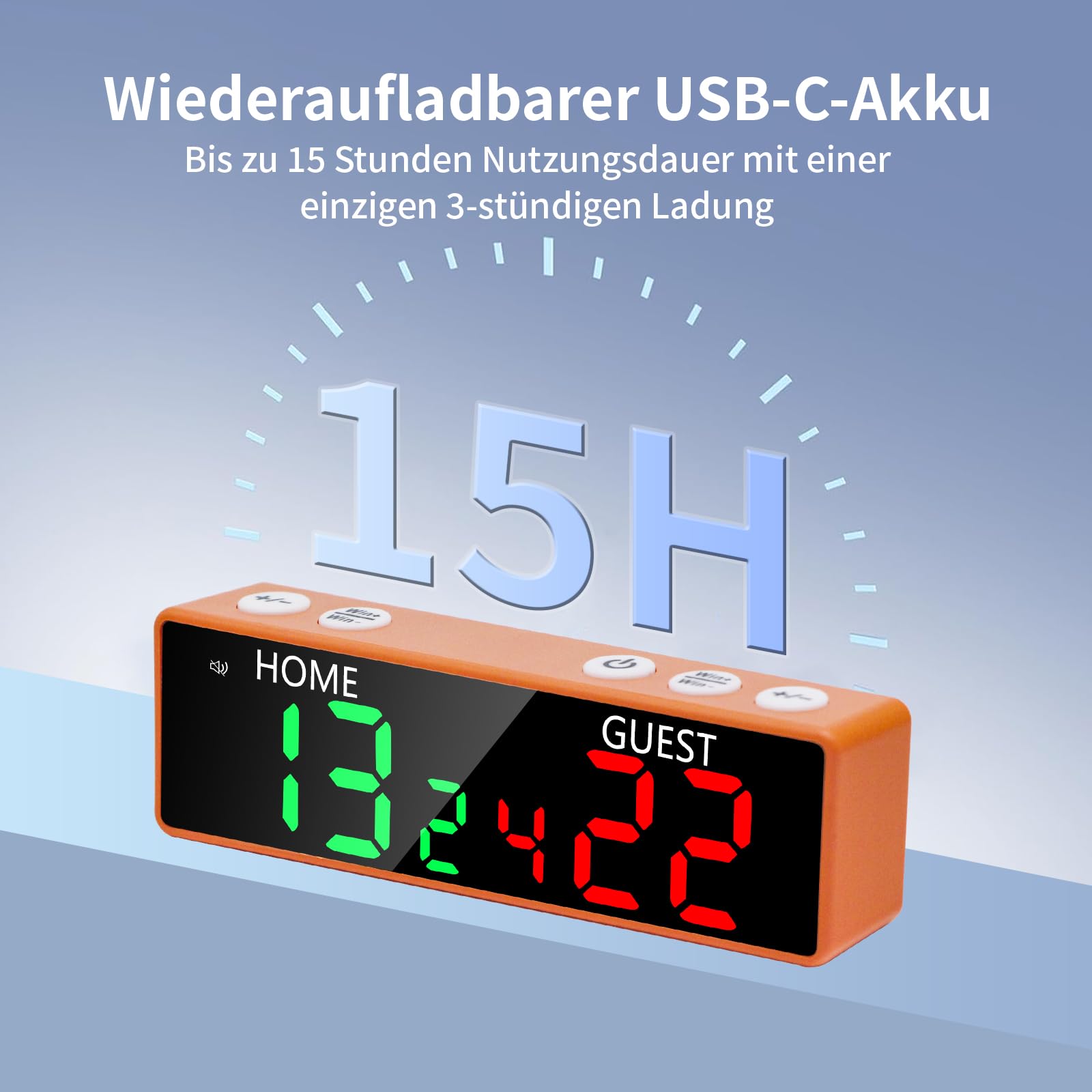LUCKY TIME Digitale LED-Punktezähler Tragbar, batteriebetrieben, mit Summer | Digitale Anzeigetafel – Ideal für Brettspiele, Tischtennis, Basketball, Cornhole & Sport – USB-C Wiederaufladbar