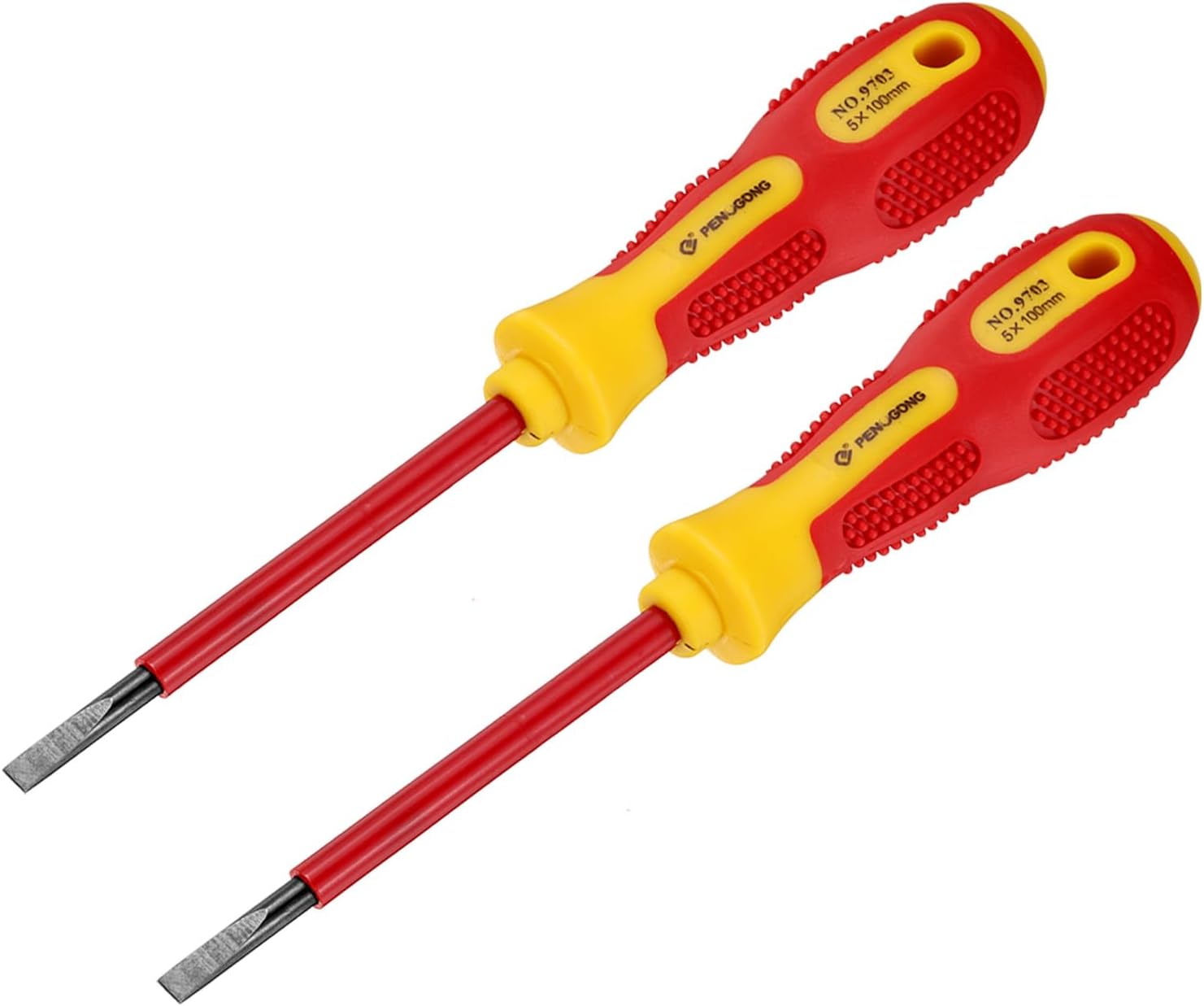 uxcell 2pcs 1000v Insulated Electrician Screwdriver 5x100mm CR-V Magnetic Slotted Flat Head Insulation Screwdrivers