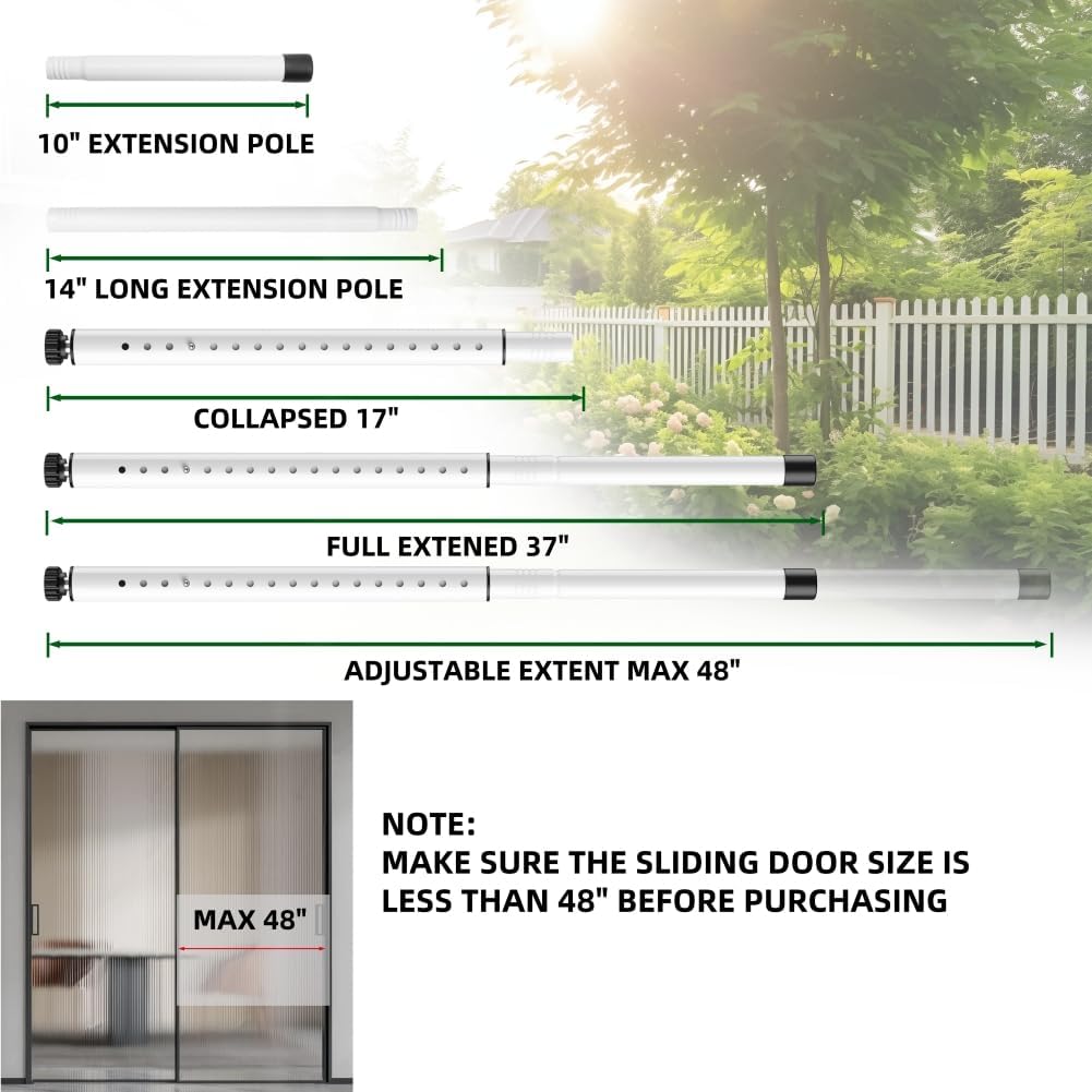 Sliding Door Security Bar Inside 17.7-50.5 Inches Adjustable Patio Glass Door Security Bars Window Dowel Security Bar Stopper for Home Apartment Safety White (2, White)