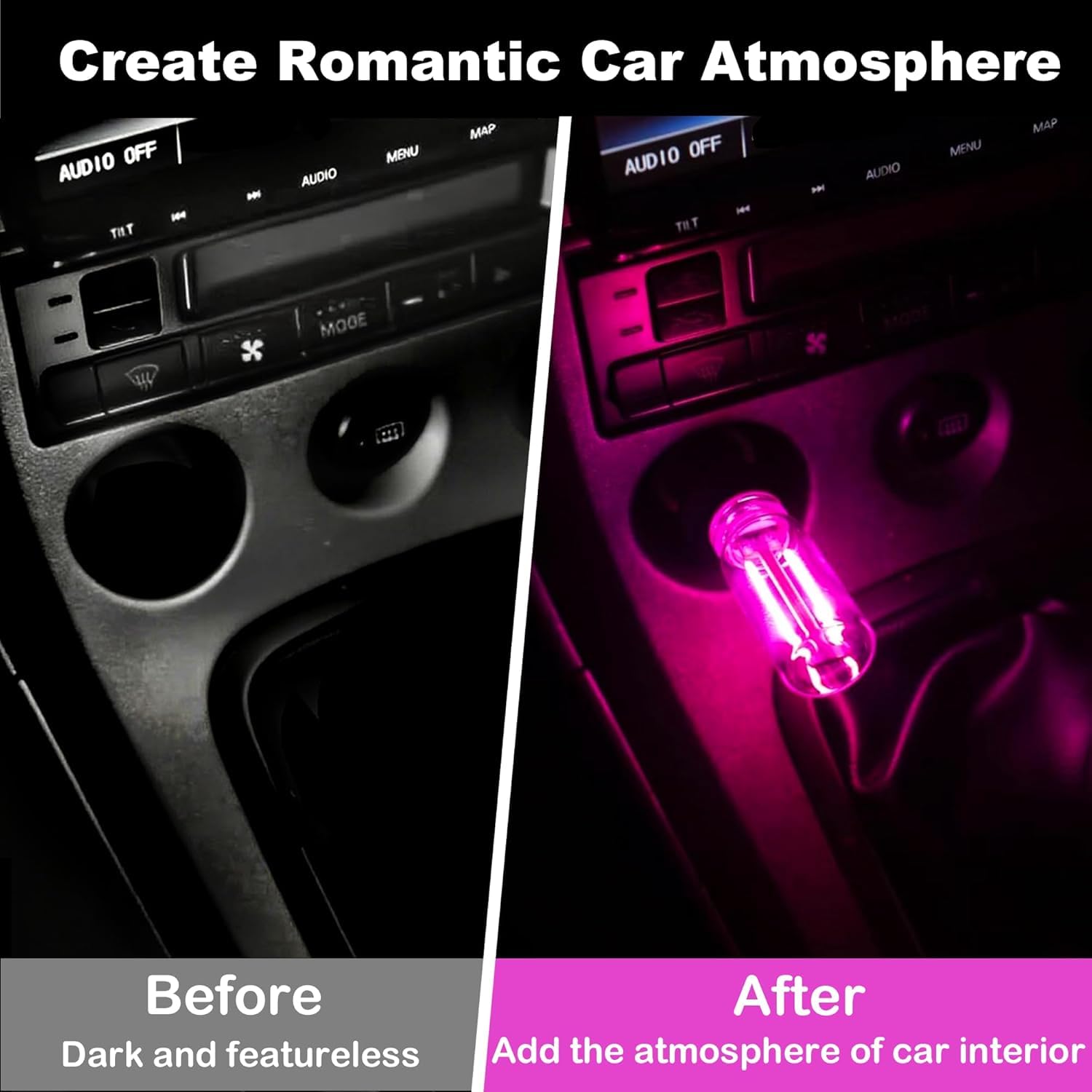 LED Light for Car | Touch Control Cars USB Night Light, USB Cable Taxi Light Pink car Accessories, Decal with Suction Cups Flashing Hook (1*Touch Control Small Lights 1* Cars Signs) — view 7