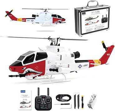 1/40 Scale YU Xiang F112S AH-1 RC Helicopter, 2.4GHz 9CH with GPS/6G Stabilization, Dual Brushless Motors, Flybarless RotorRed White/1 Battery