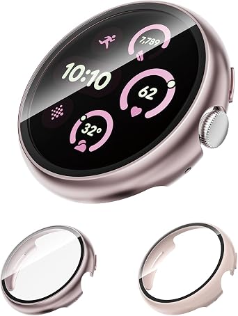 2 Pack Case with Tempered Glass for Google Pixel Watch 4 Screen Protector 45mm Women Men,Hard PC Overall Protection Scratch-Resistant Cover for Google Pixel Watch 4 Case 45 mm Accessories