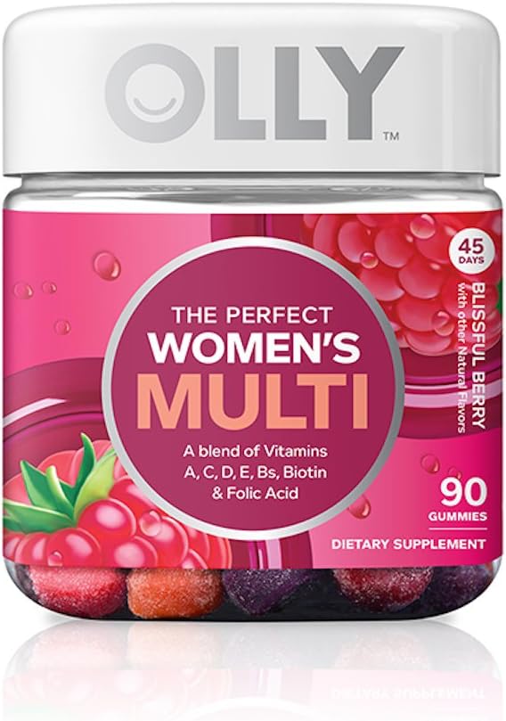 OLLY Perfect Women's Multivitamin Gummy Supplement, with Biotin & Folic Acid, Blissful Berry, 90 Count (45 Day Supply)