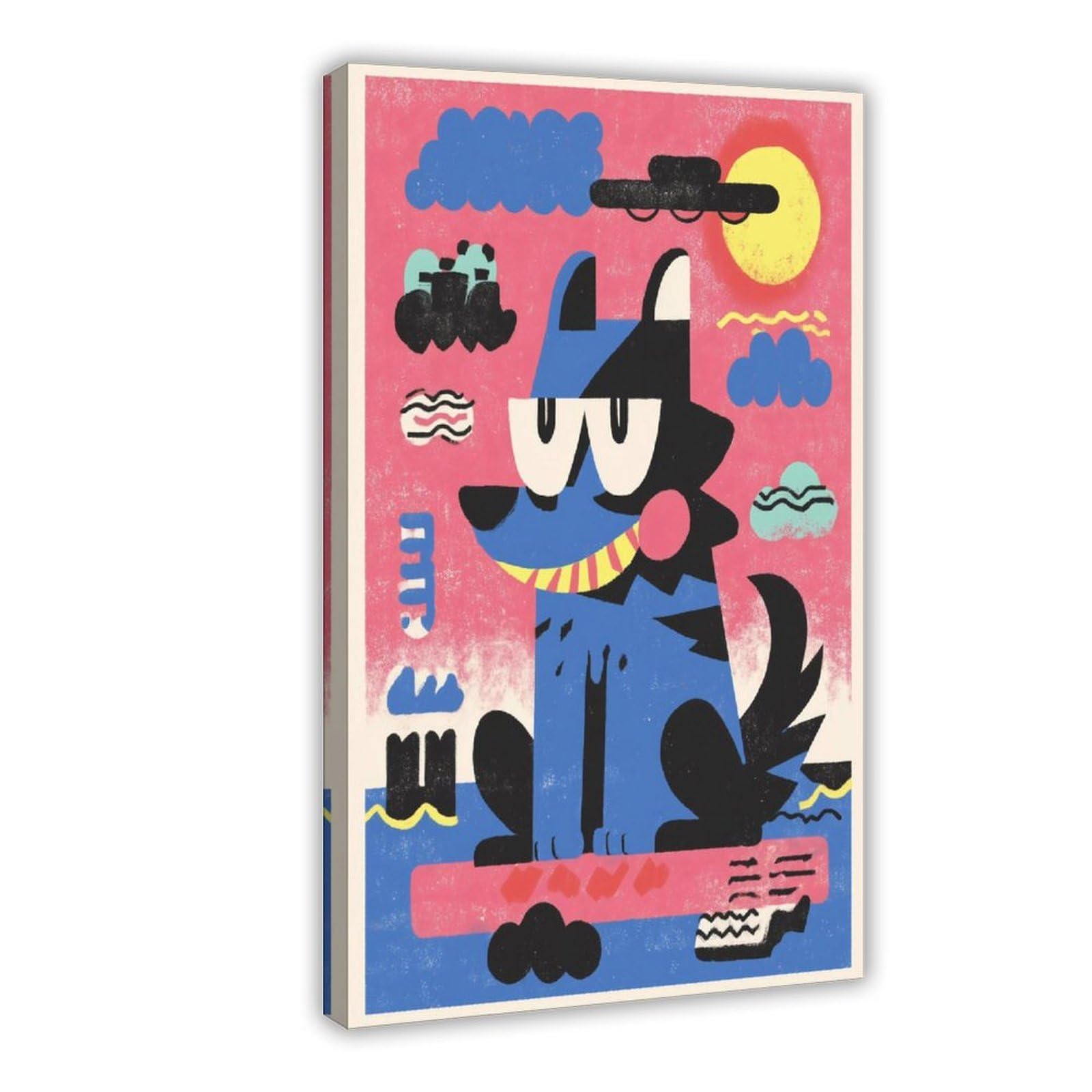 Ywtjax Frame-Style Cartoon Wolf Poster Canvas Poster For Dorm Room Decor Gift