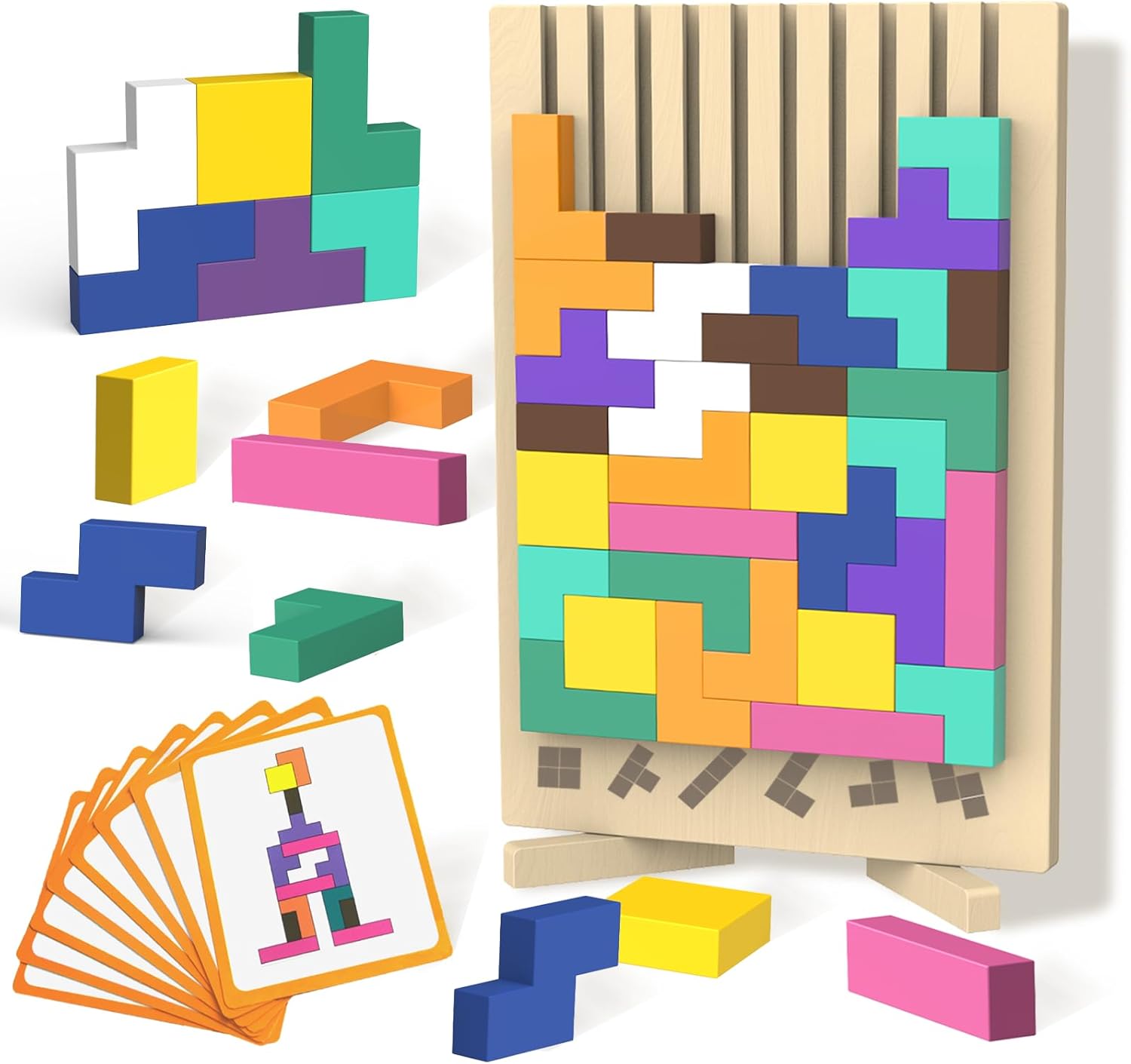 Wooden Block Puzzle Montessori Toy，Colorful Stacking Game Educational Puzzle Jigsaw Puzzles for Toddlers and Kids, Brain Teaser Wooden Toy Gift for 3 4 5 Year Old Boys and Girls