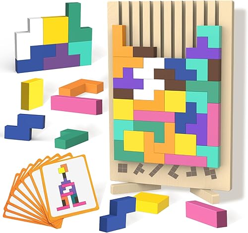 Rompecabezas de Bloques de Madera Juguete Montessori, Juego de Apilamiento Colorido Rompecabezas Educativo Rompecabezas para Niños Pequeños y Niños,