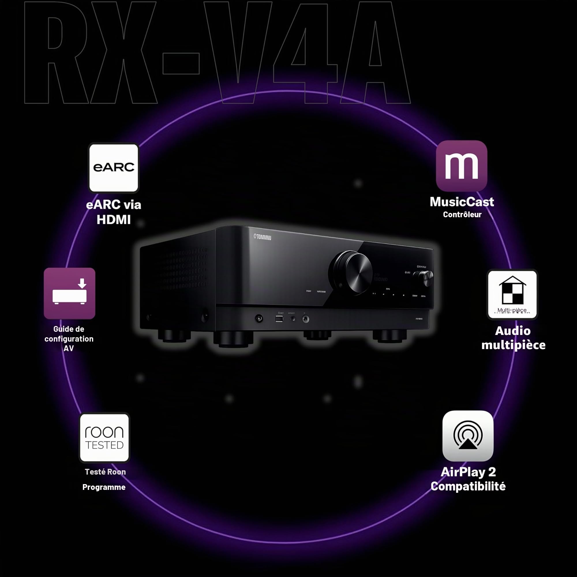Yamaha RX-V4A Amplificateur WiFi Surround MusicCast Home Cinéma 5.2 Noir