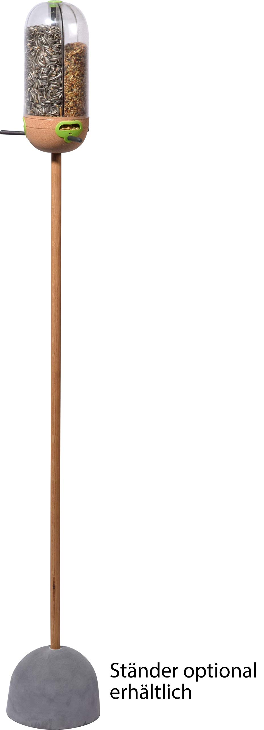 dobar® 10095e Design Futtersäule Pickbar - Vogelfutterspender mit Naturkork - Dreikammer-Futterstation für Wildvögel - Wildvogelfuttersäule Hängend - Ø11 x 26 cm - Transparent