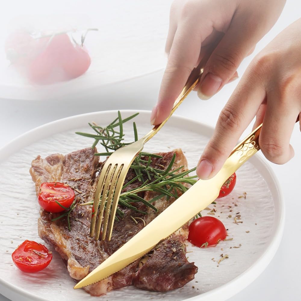 Juego de Cubiertos de Acero Inoxidable con Mango de Serpiente Forjado, vajilla de Cocina, Cubiertos, Cuchillo, Tenedor, Cuchara y cucharilla (Plata, 16 Piezas)