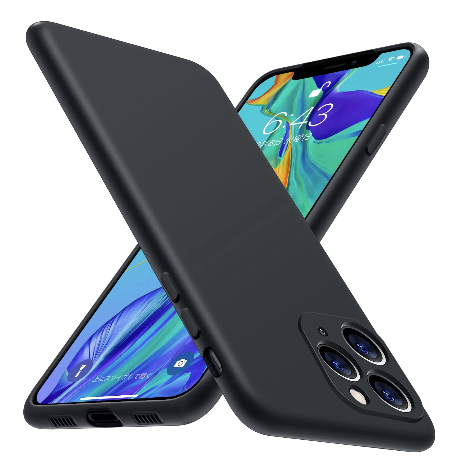 Tgaoleyd 対応 iPhone 11 Pro 用のケース シリコン 耐衝撃 衝撃吸収 ストラップホール付き 指紋防止 アイフォン 11 pro 用のケース レンズ保護 tpu ソフトカバー 5.8インチ 一体型液状シリコンカバー 薄型 軽量 人気 黒 D76-73