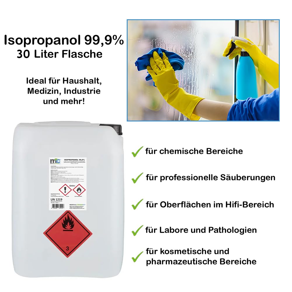 Medicalcorner24® Isopropanol 99,9% alcohol isopropílico, bidón de 30 litros, alcohol