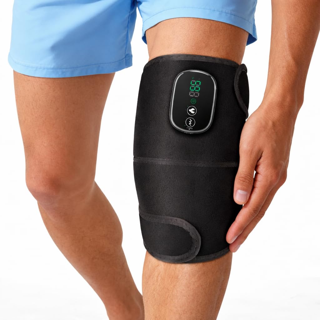 Masajeador de rodilla inalámbrico con 4 motores de vibración, 5 niveles de calefacción, 5 niveles de vibración, batería integrada de 5000 mAh, almohadilla térmica de rodilla para aliviar el