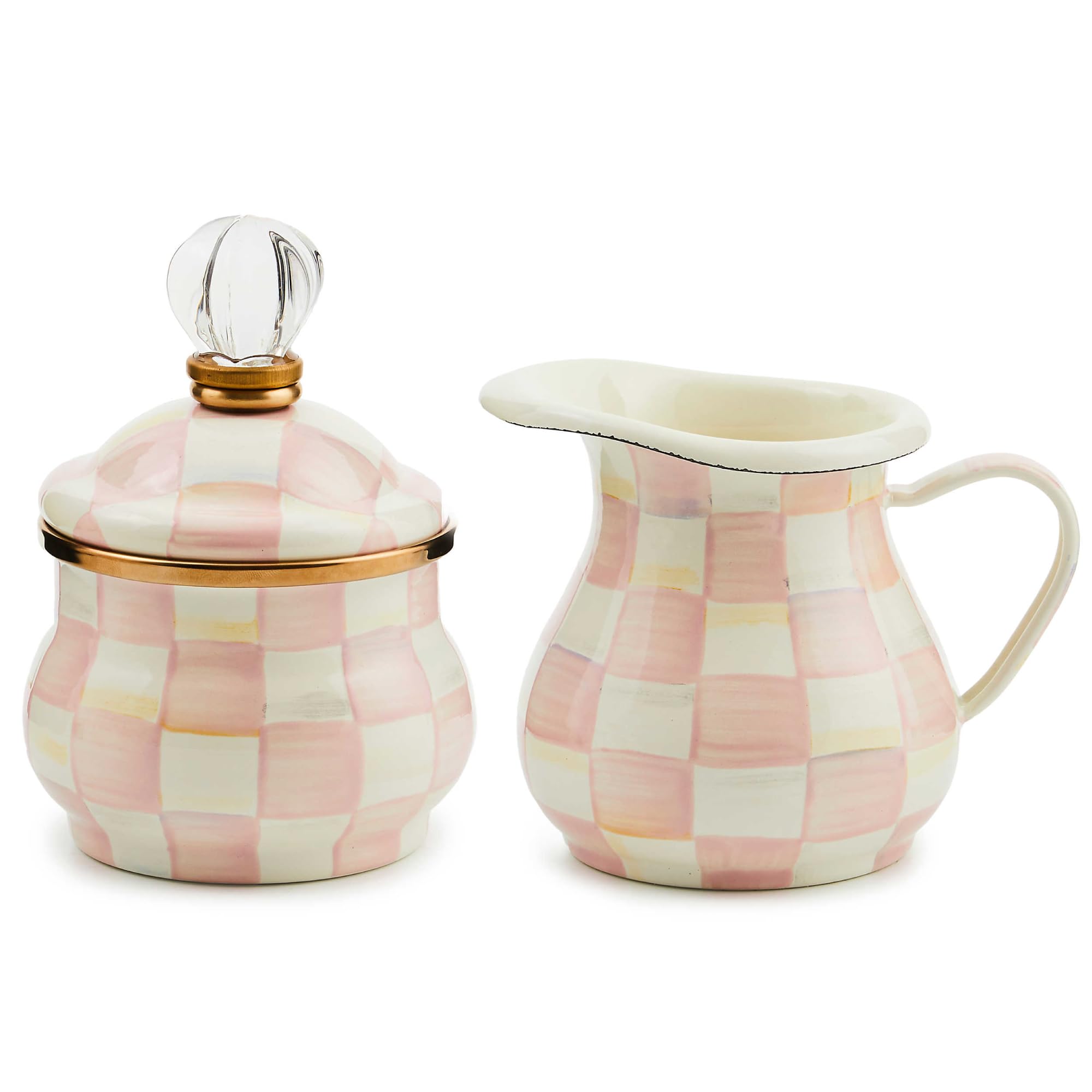 MACKENZIE-CHILDS Creamer and Sugar-Bowl Set, Pink-and-White Rosy Check