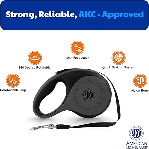 Miniatura 2 de American Kennel Club Retractable Dog Leash, 16.4ft, Tangle-Free, Ergonomic Grip, One-Hand Brake, for Medium & Large Dogs up to 110 lbs