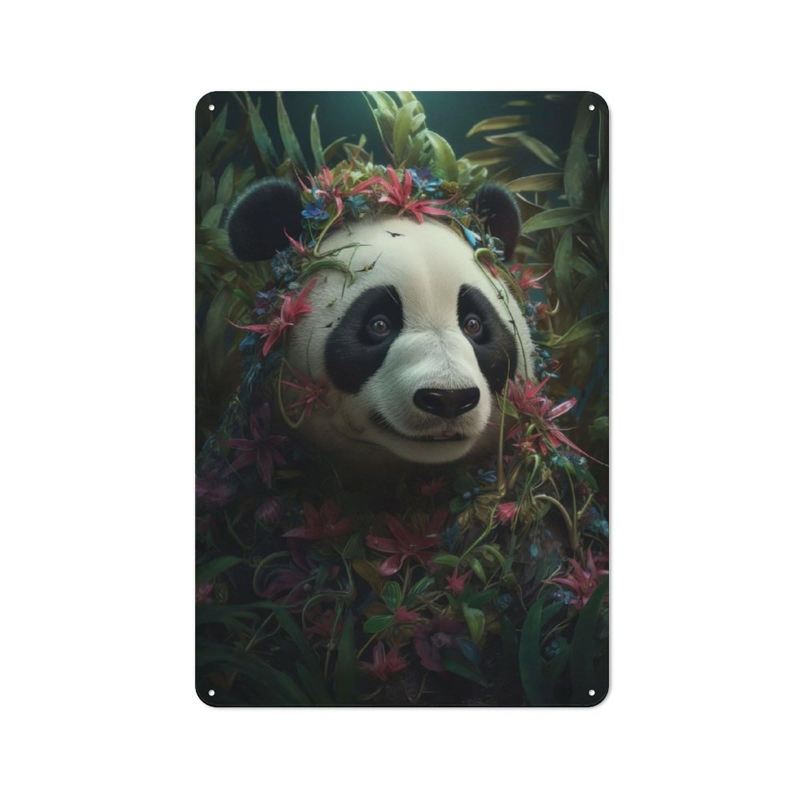 Junmoney Panda Flowers Plants Magic Tin Wall Plaque 30X20cm With For Guest Room Or Hallway, For Hallway Wall Decor Fans