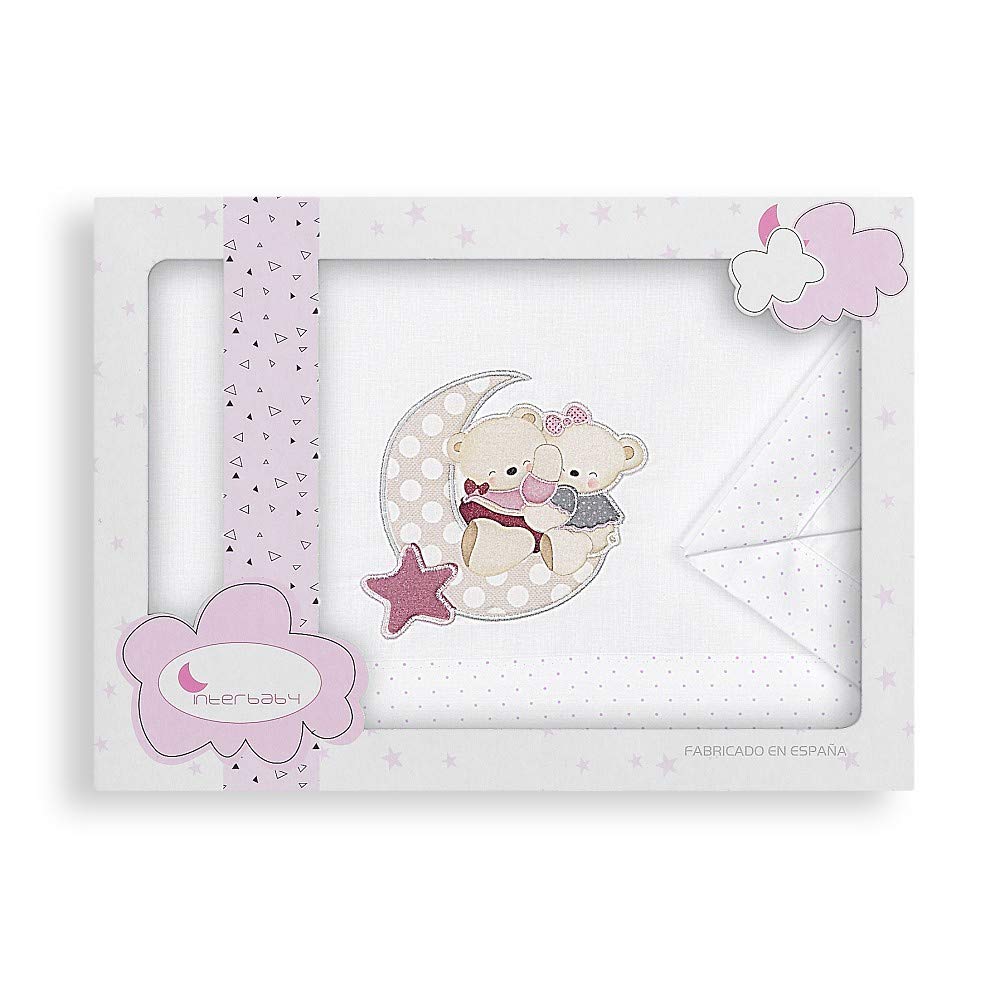 INTERBABY- Sábanas Cuna Osito Amoroso Blanco Rosa