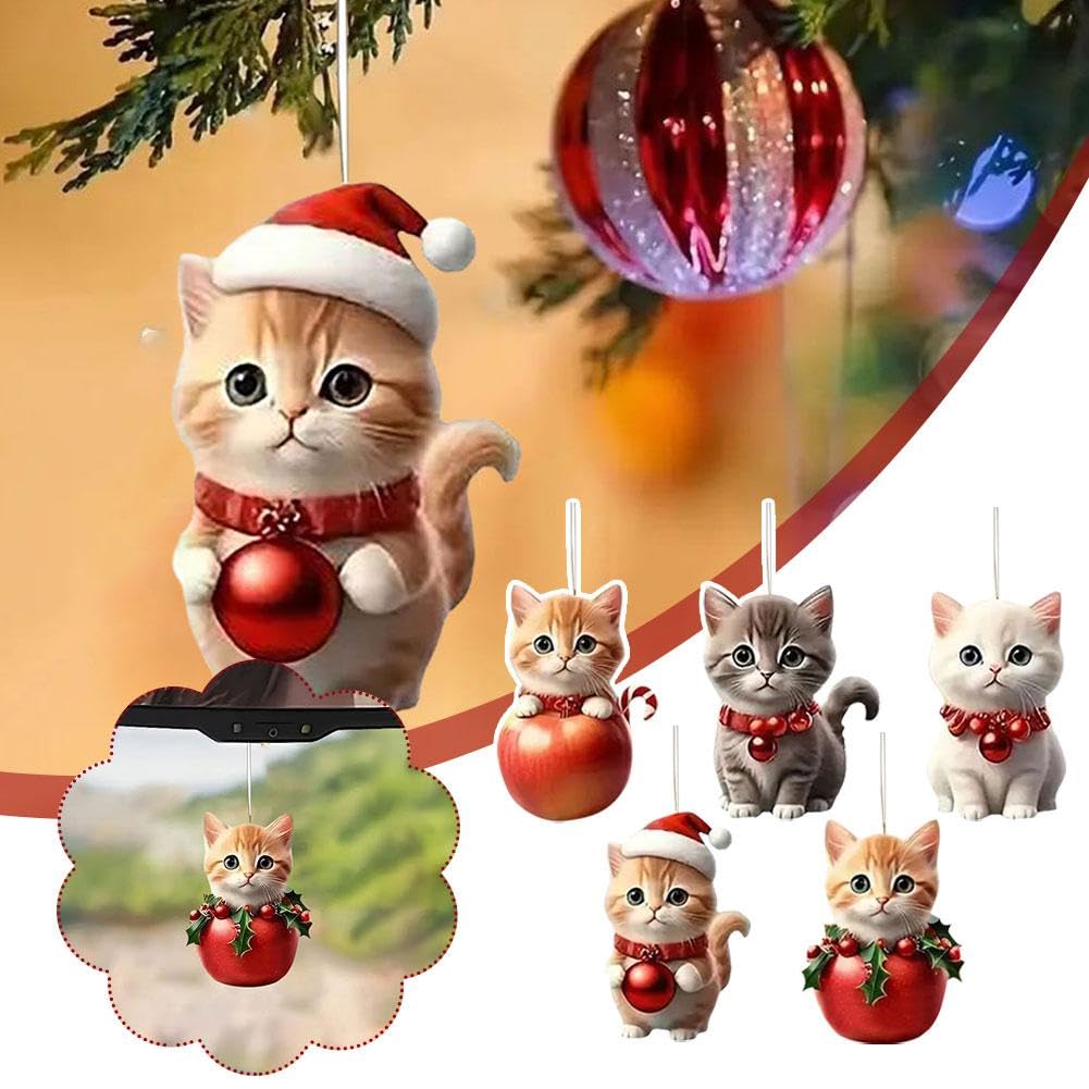 Décoration Chat De Noël En Acrylique 2D - Ornement Pour Sapin, Cheminée, Table - Ambiance Festive Et Mignonne - 7